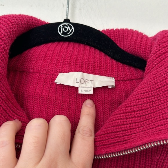Loft Pink Ribbed Zip Up Collared Cozy Knit Sweater Size Small - Picture 6 of 8